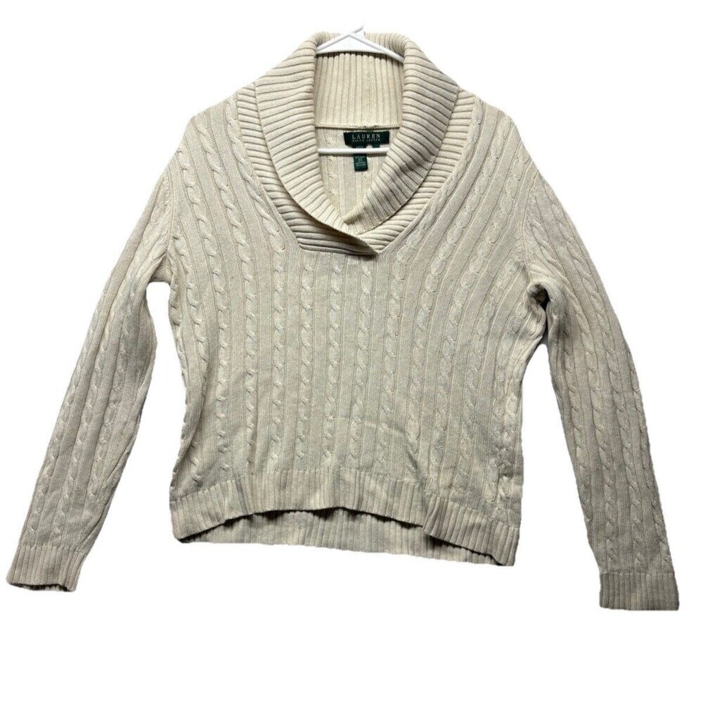 Lauren Ralph Lauren Womens Silk Cashmere Blend Cable Knit Pullover Sweater Med